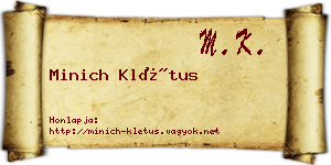 Minich Klétus névjegykártya